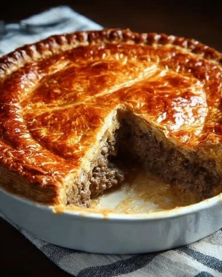 Deliciously baked Tourtière, a traditional French Canadian meat pie.