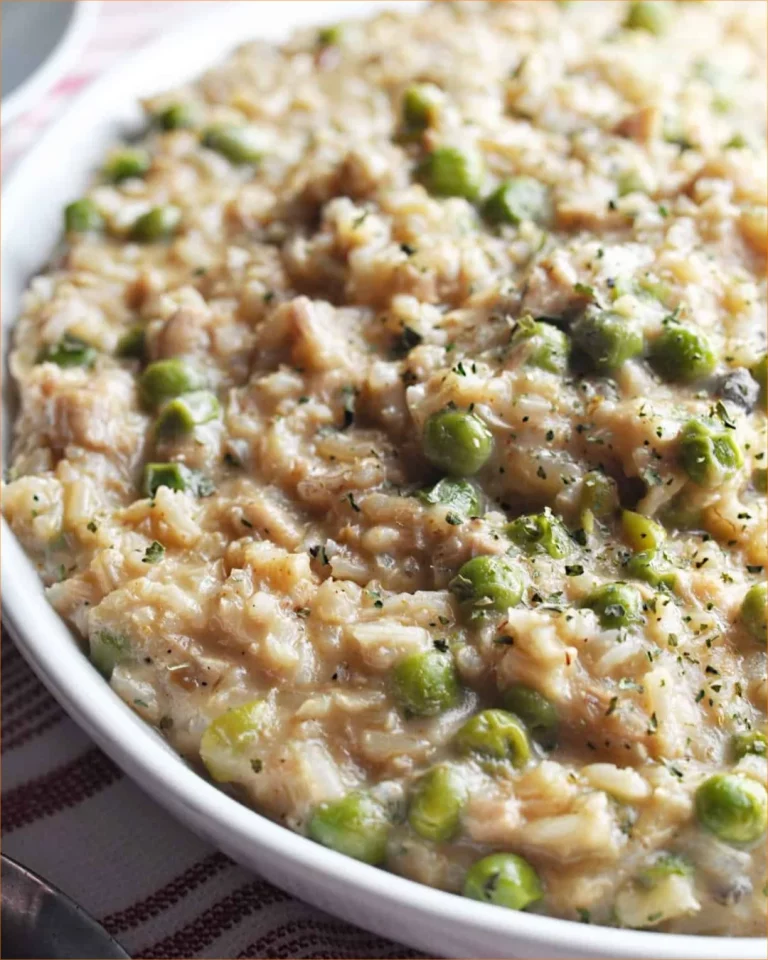 Tuna Rice Casserole baked dish with melty cheese on top