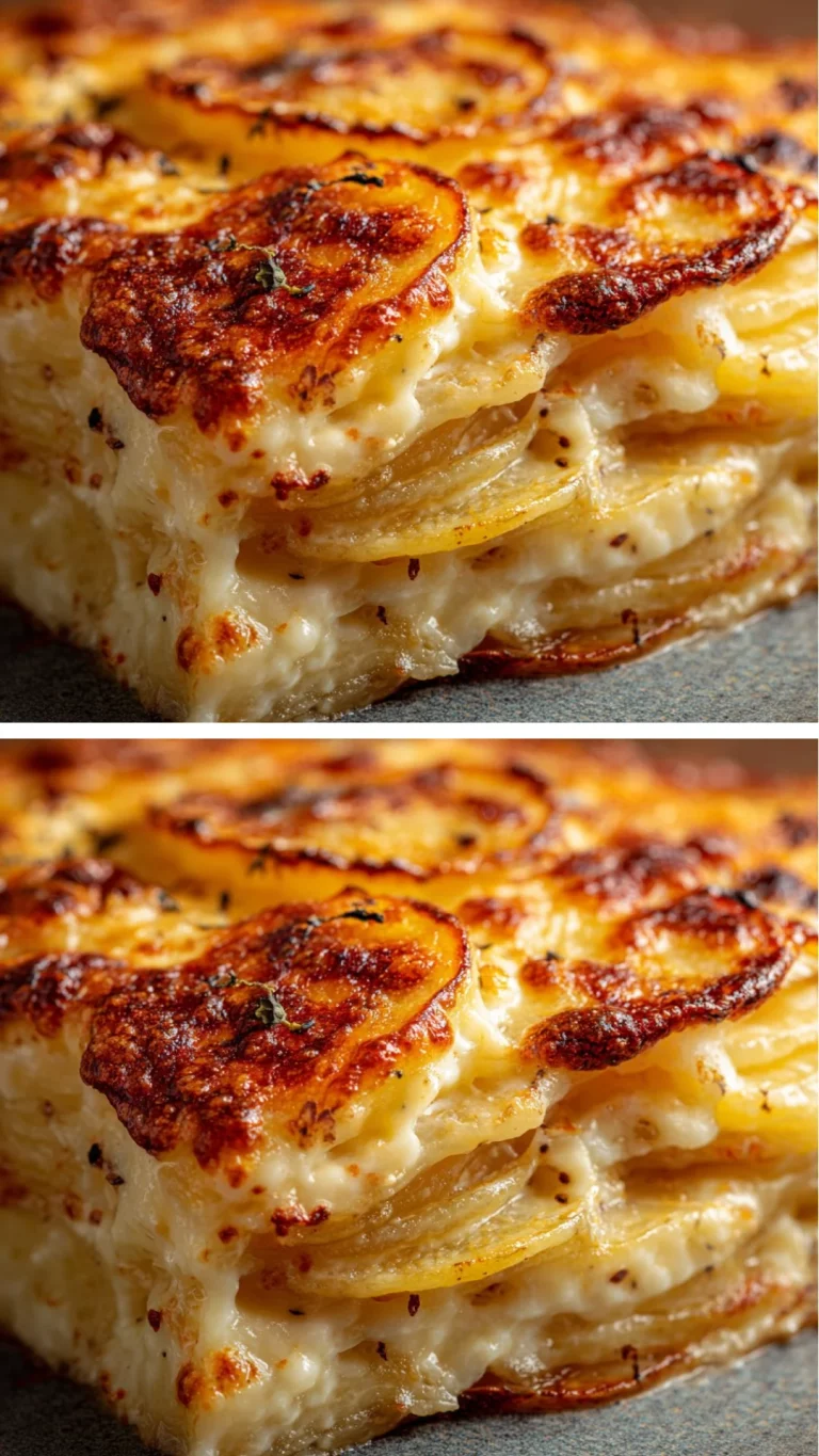 Delicious creamy scalloped potatoes baked to perfection