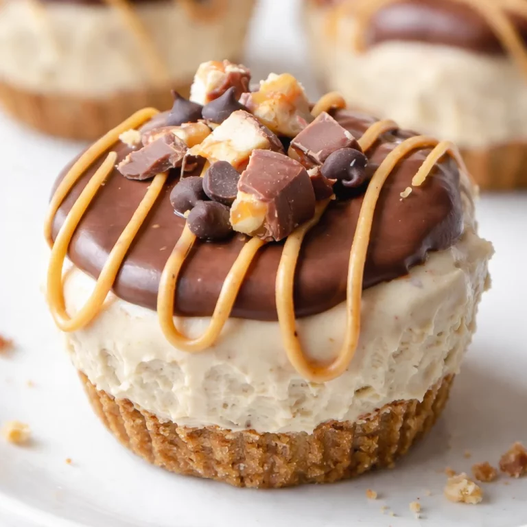 Flourless Frozen Peanut Butter Pie Cups topped with creamy peanut butter and chocolate.
