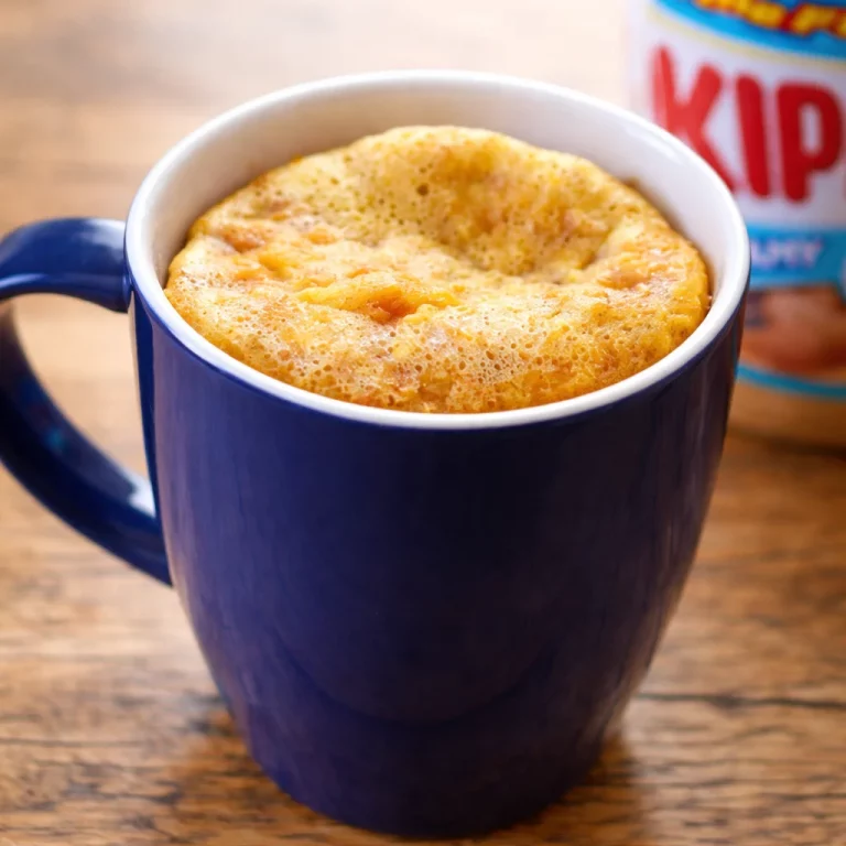 Flourless Peanut Butter Mug Cake (No Sugar) served in a mug with melting chocolate chips.