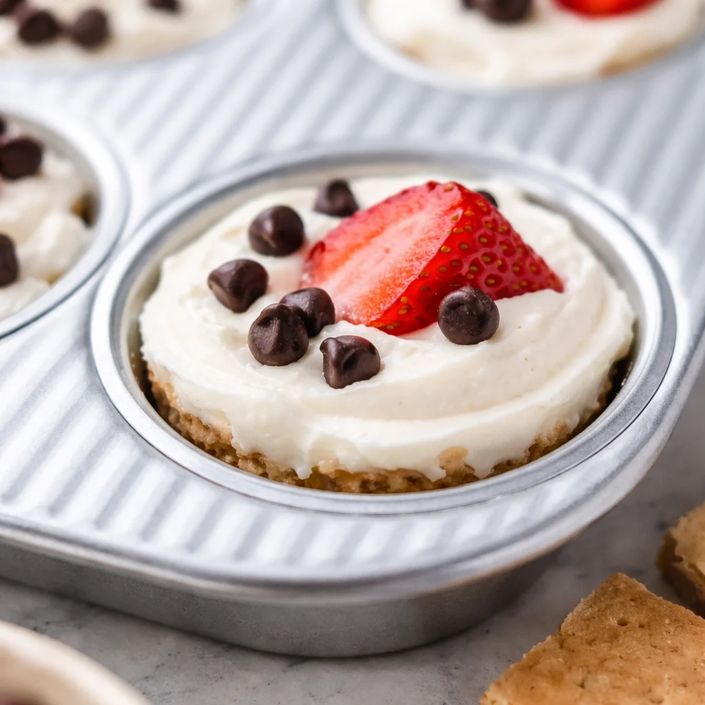 Healthy Mini Frozen Cheesecake Cups sweetened with honey and made with Greek yogurt.