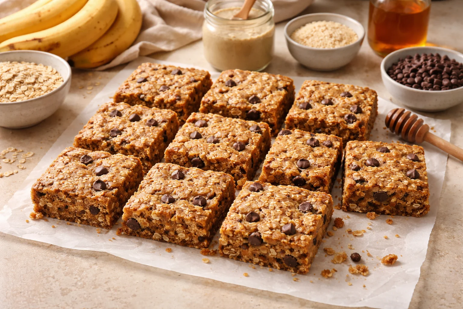 Delicious Naturally Sweetened Banana Tahini Breakfast Bars to Enjoy