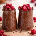 Delicious No-Bake Chocolate Chia Pudding for Two in a glass bowl.