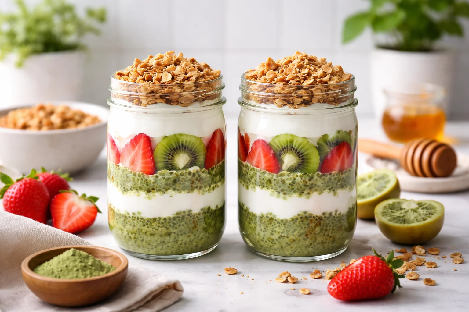 Delicious No-Bake Matcha Yogurt Parfaits for Two to Savor Together