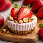 Delicious No-Bake Strawberry Cashew Cream Cups served in elegant glass cups.