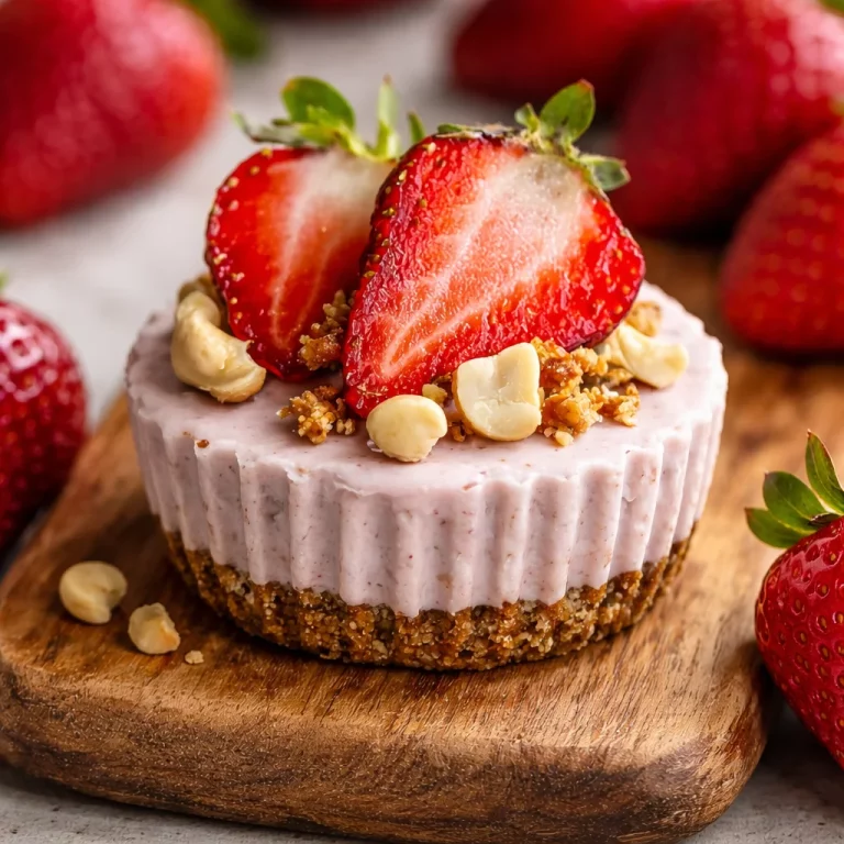 Delicious No-Bake Strawberry Cashew Cream Cups served in elegant glass cups.
