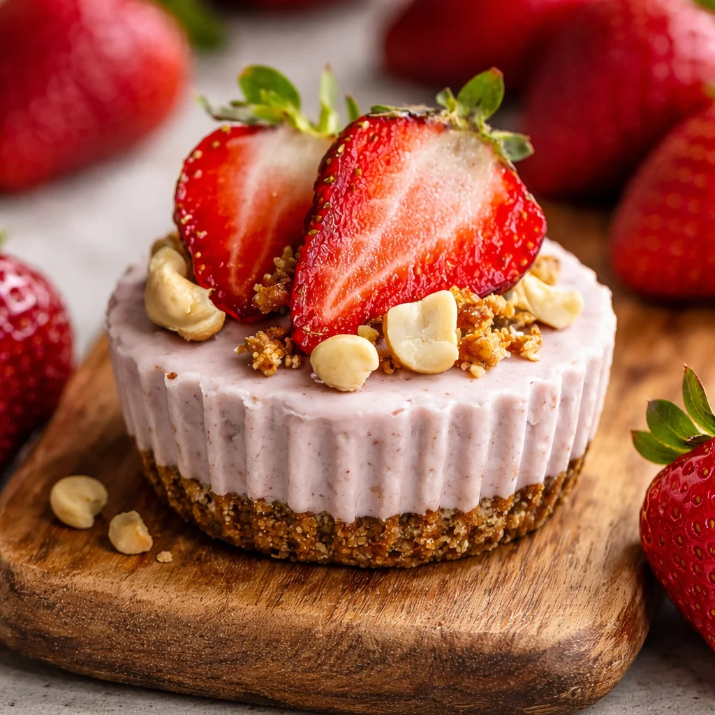 Delicious No-Bake Strawberry Cashew Cream Cups served in elegant glass cups.
