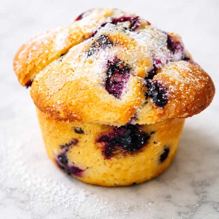 Freshly baked small-batch oat flour blueberry muffins topped with blueberries.