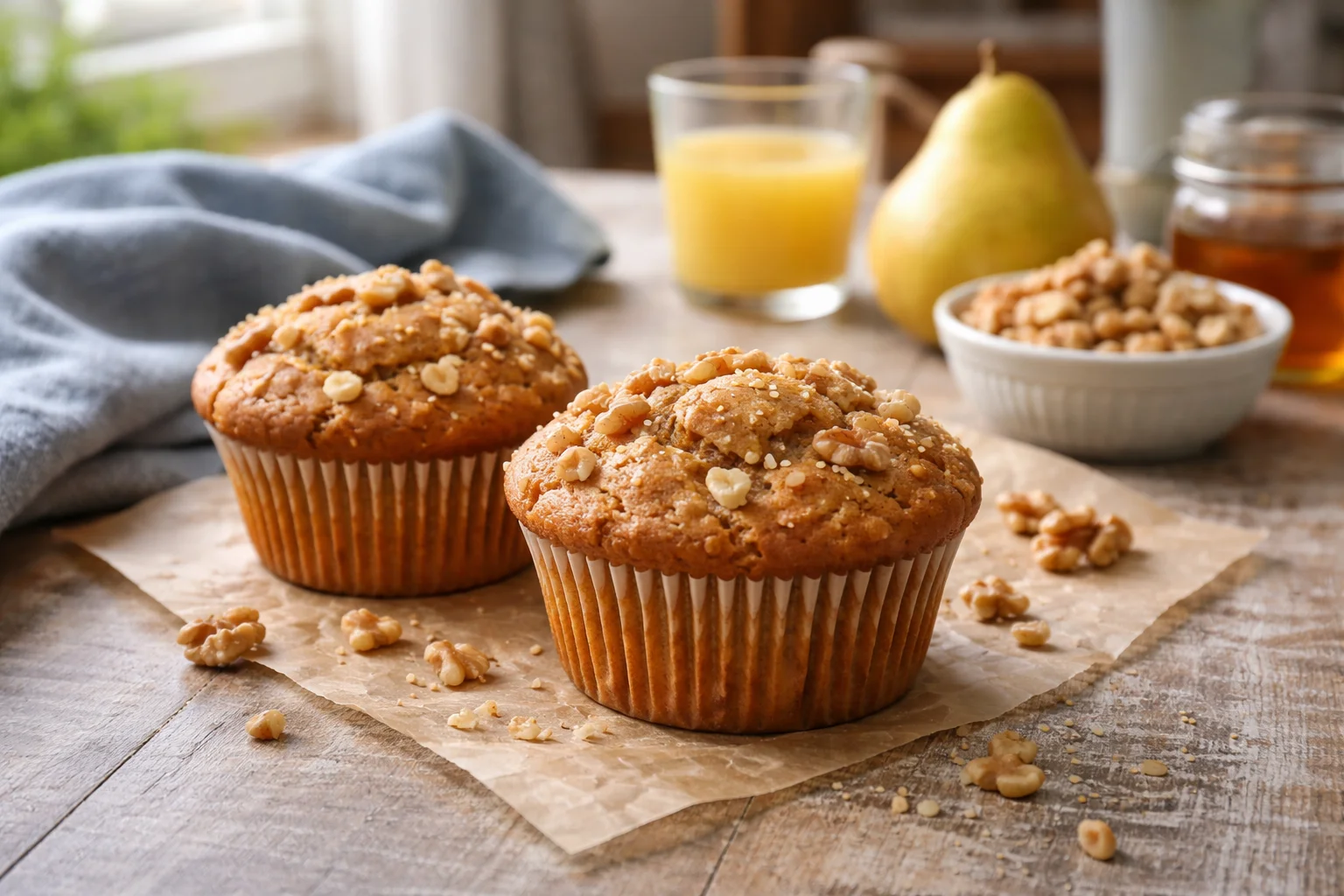 Deliciously Healthy Pear Walnut Breakfast Muffins (No Refined Sugar)