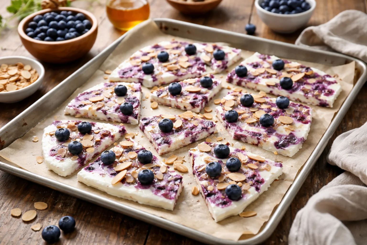 Frozen Blueberry Almond Yogurt Bark