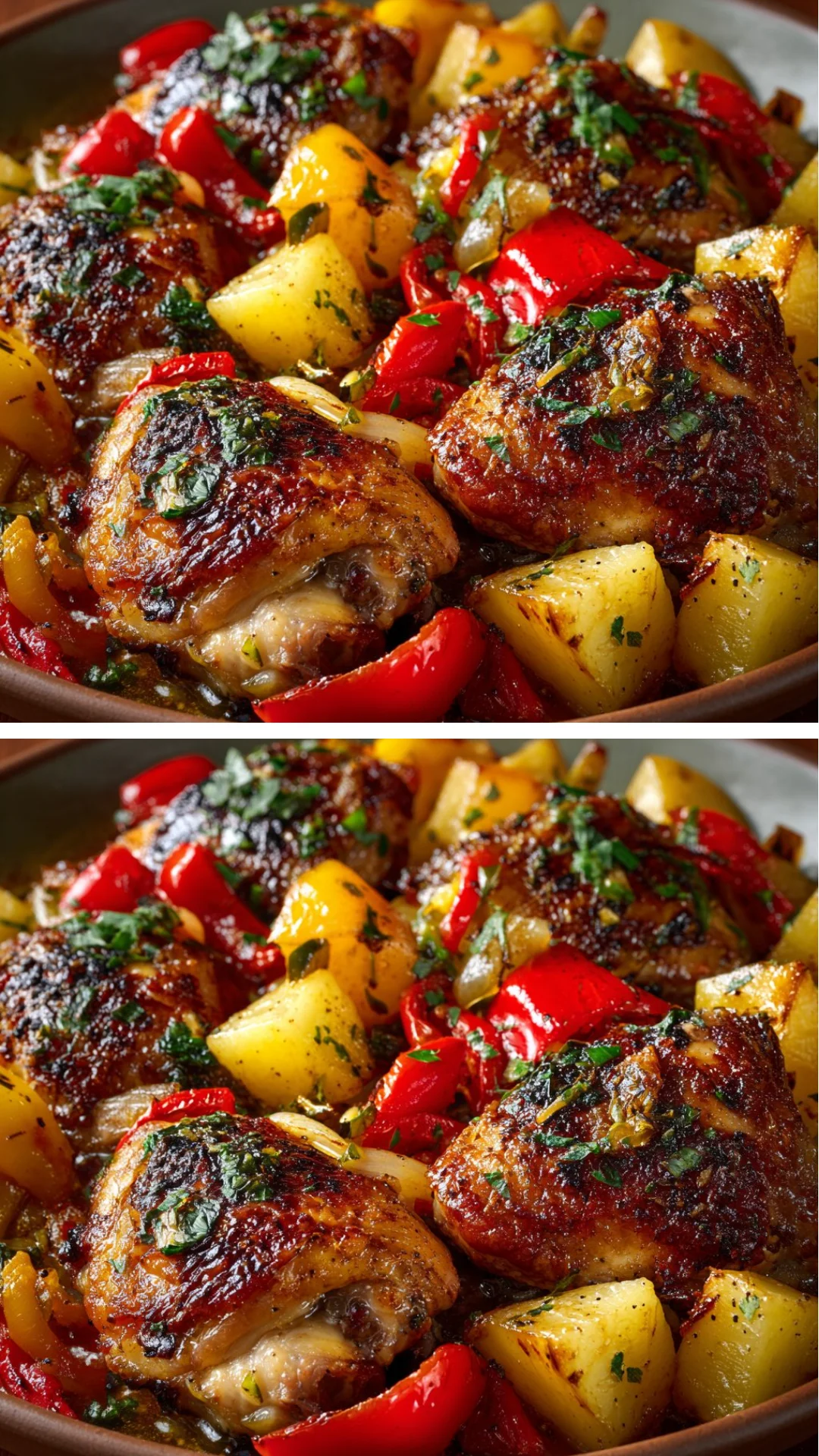 One-Pan Sausage-Style Chicken with Peppers and Potatoes dish