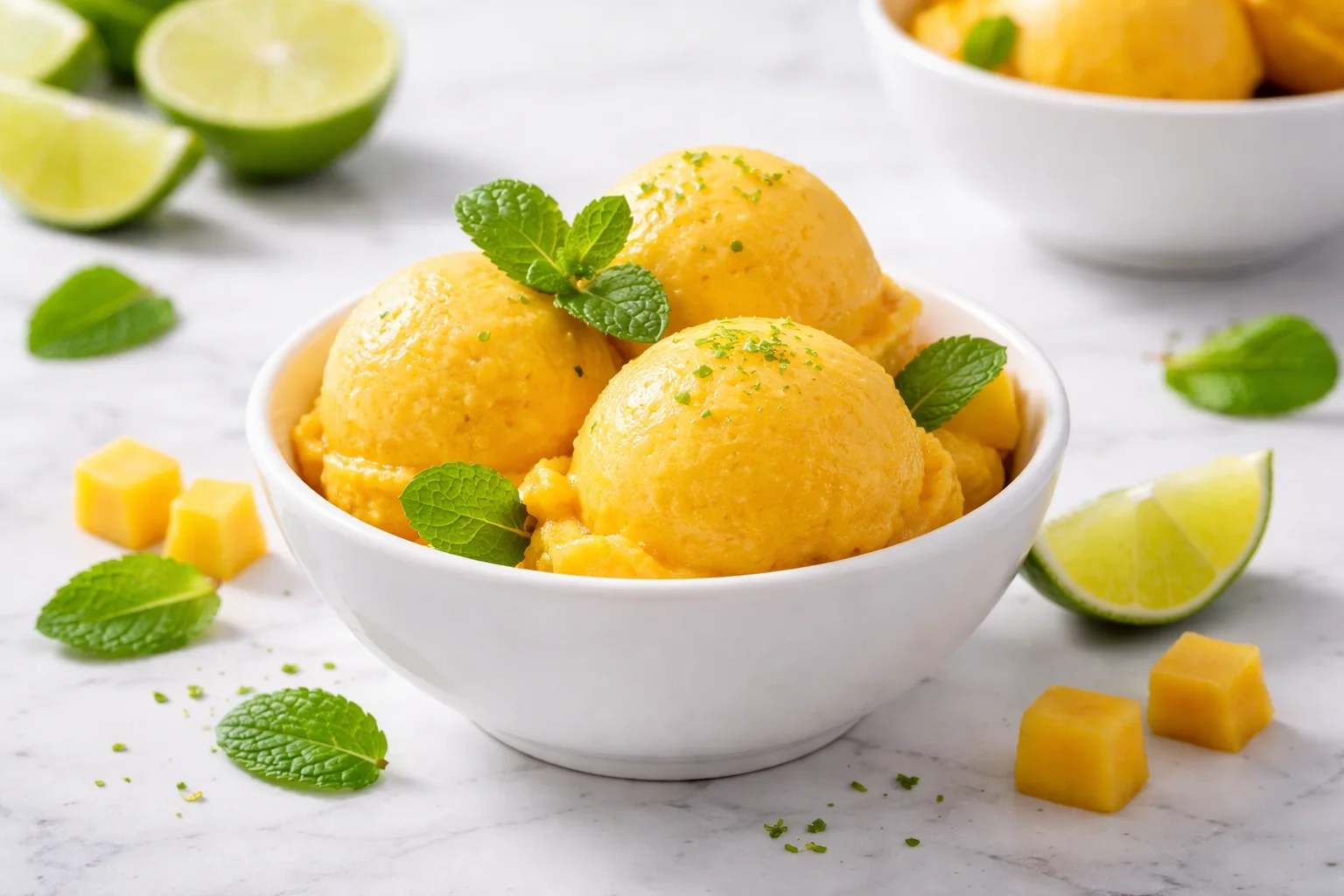 Refreshing No-Sugar Added Mango Lime Sorbet for Two!