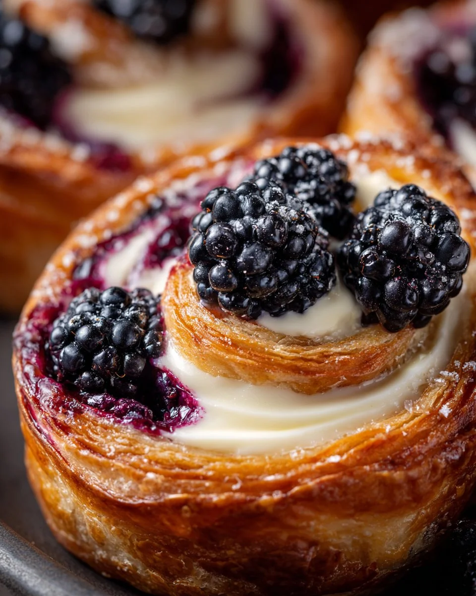 Freshly baked Blackberry Cream Cheese Danish with a flaky pastry crust