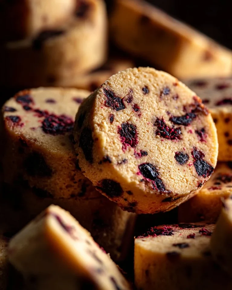 Freshly baked Blackberry Vanilla Shortbread Cookies on a plate