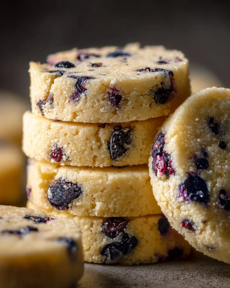 Freshly baked Blueberry Lemon Shortbread Cookies on a plate