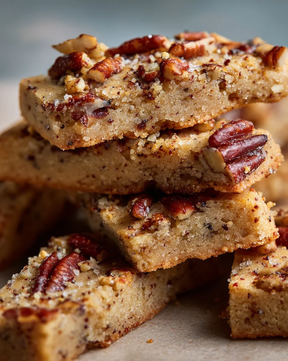 Delicious brown sugar pecan shortbread cookies displayed on a plate.