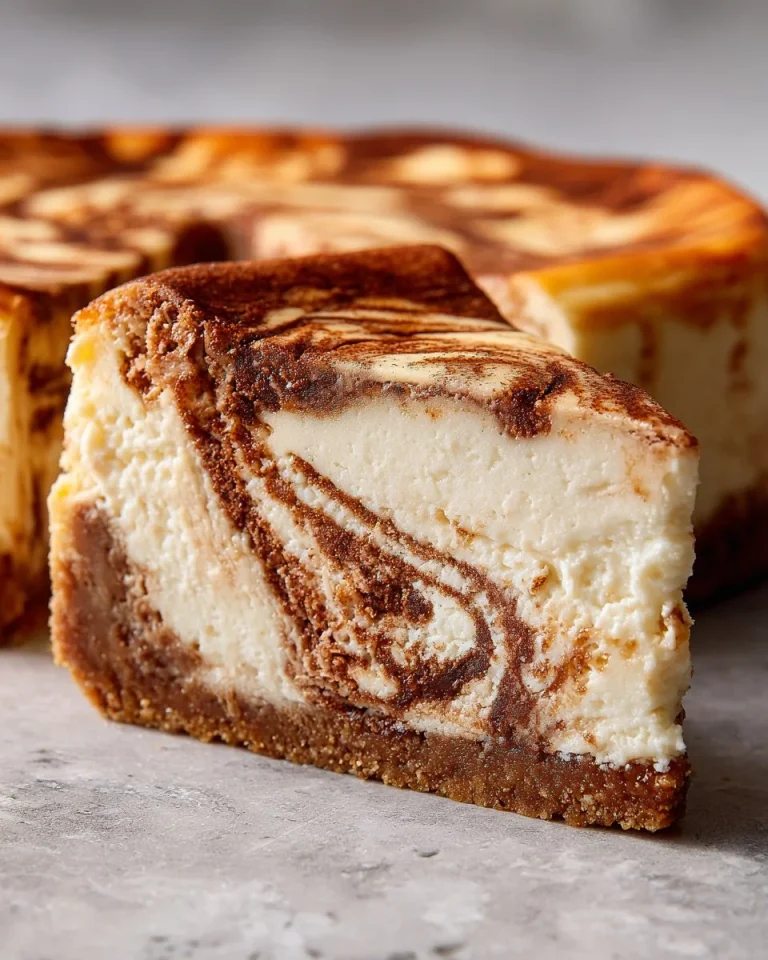 Cinnamon roll cheesecake topped with swirls of icing and cinnamon sugar
