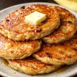 Fluffy Small-Batch Cottage Cheese Banana Pancakes topped with syrup and blueberries