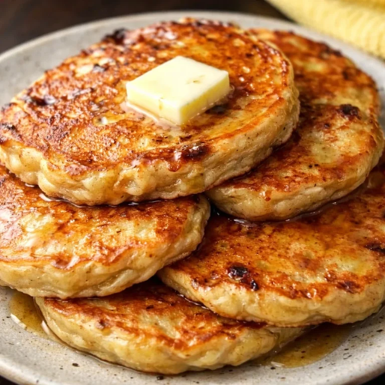 Fluffy Small-Batch Cottage Cheese Banana Pancakes topped with syrup and blueberries