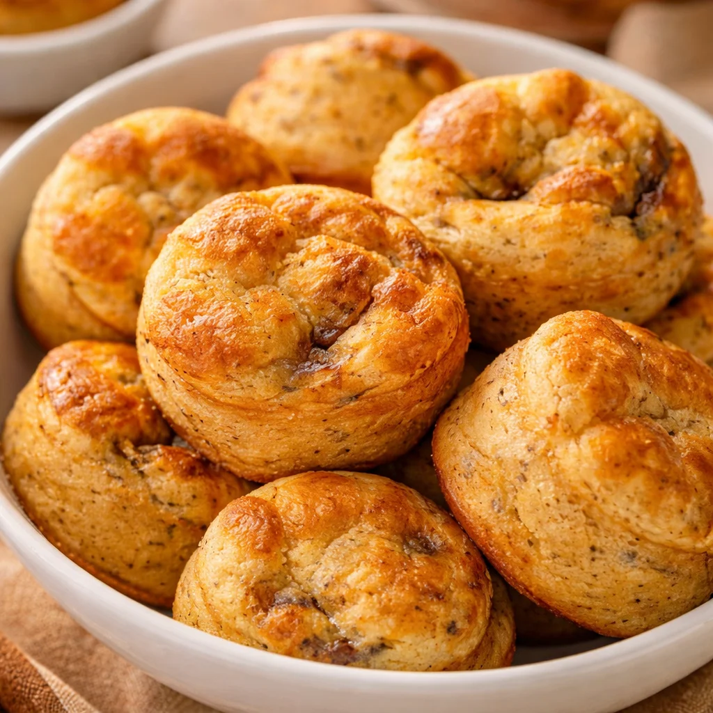 Small-Batch Pumpkin Protein Pancake Bites served on a plate with syrup and fall decorations.