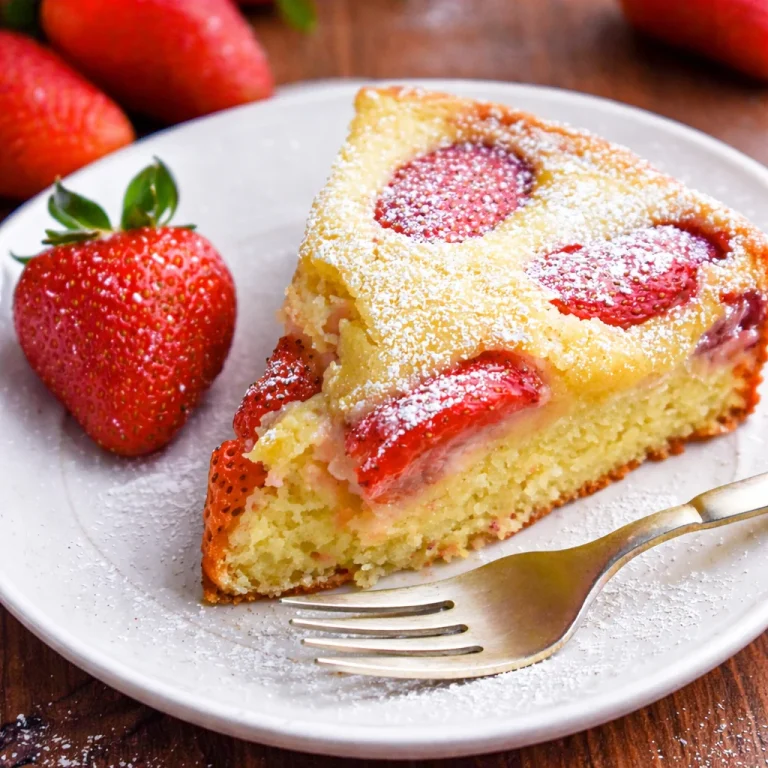 Delicious Small-Batch Strawberry Yogurt Cake dusted with powdered sugar