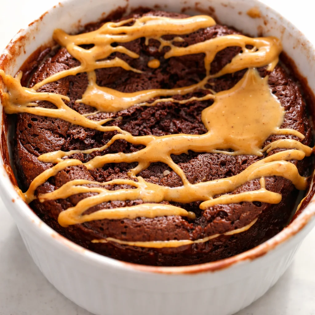 Healthy Chocolate Protein Mug Cake with no flour, made in a mug in under 2 minutes.