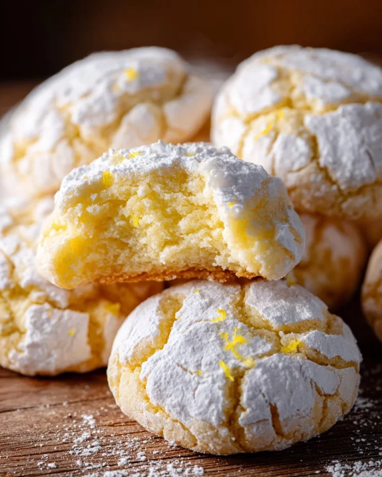 Freshly baked Lemon Crinkle Cookies with powdered sugar topping.