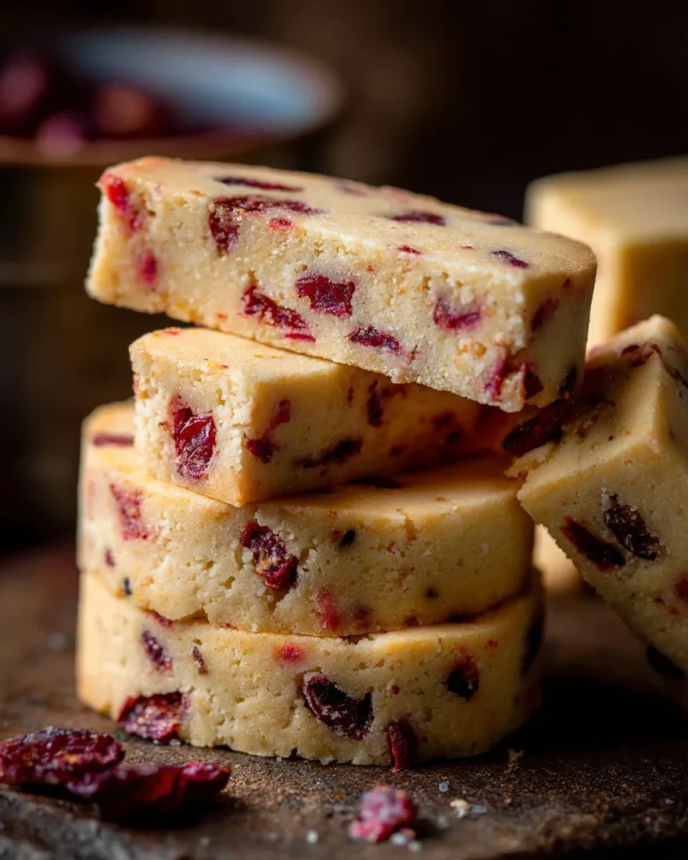 Orange Cranberry Shortbread Cookies arranged on a plate for a festive treat.