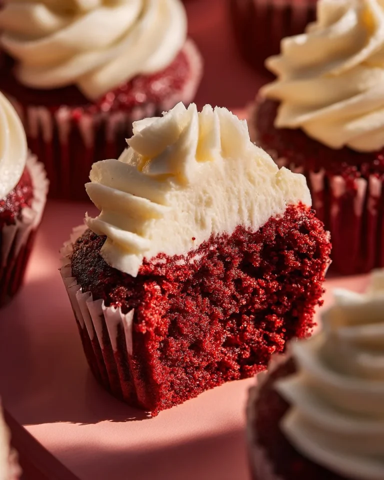 Delicious Red Velvet Cheesecake Cupcakes topped with cream cheese frosting
