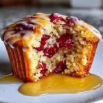 Freshly baked cranberry orange muffins with a sweet glaze on top