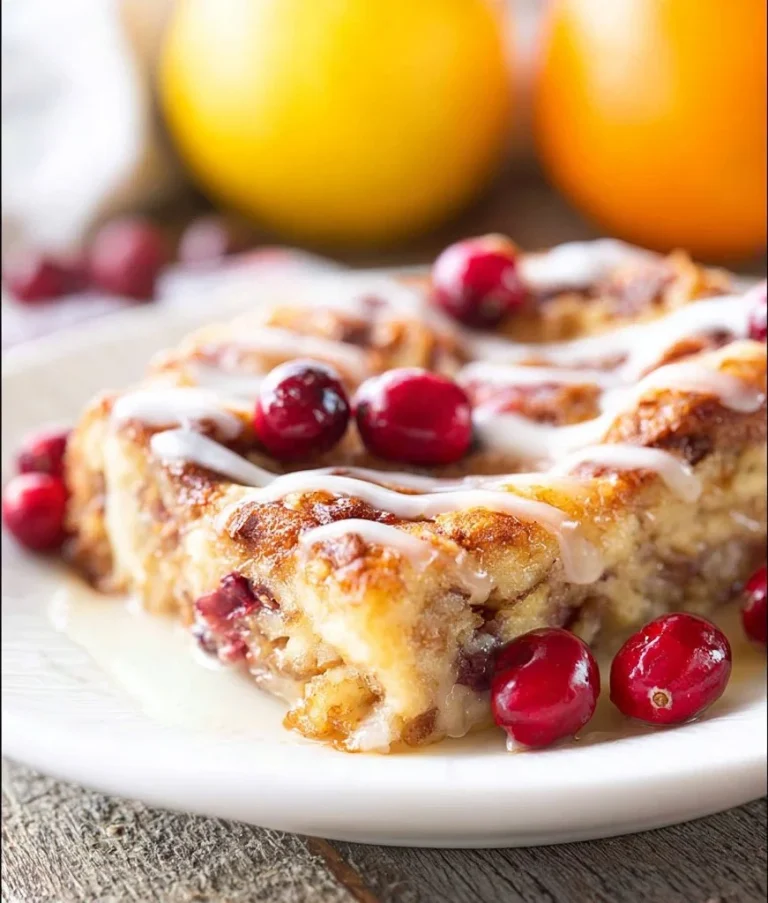 Delicious cranberry orange bread pudding served in a warm dish