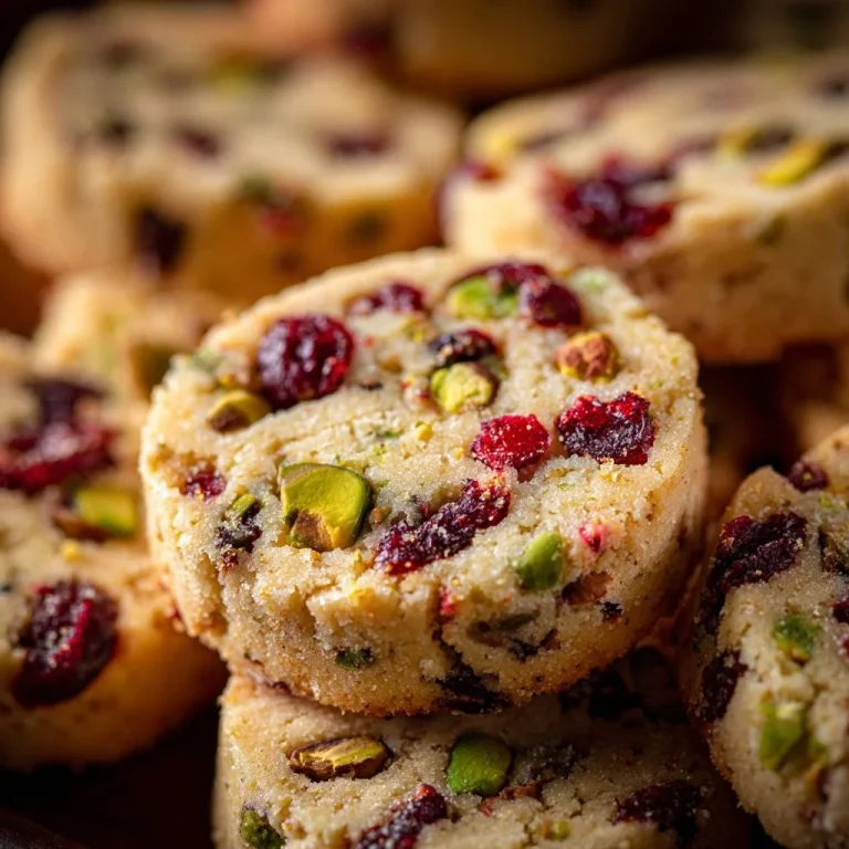 Cranberry pistachio shortbread cookies on a festive plate