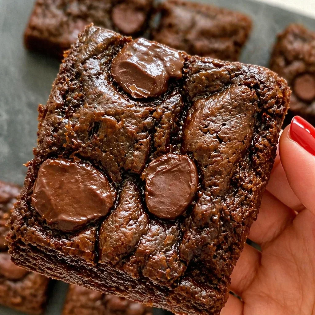 Delicious Flourless Peanut Butter Banana Brownies made with healthy ingredients in one bowl.