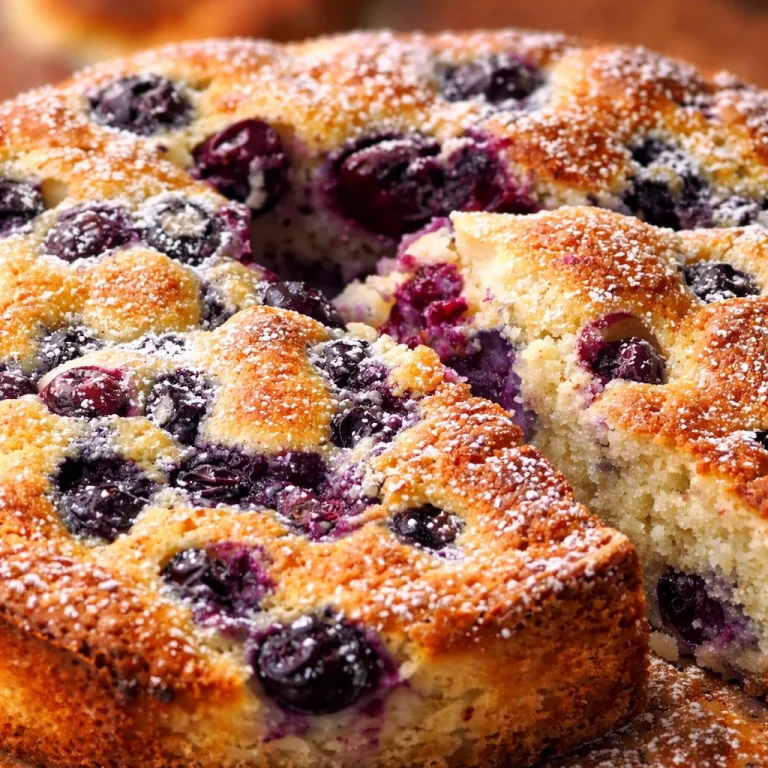 Mini Blueberry Ricotta Breakfast Cake topped with blueberries and crumbs
