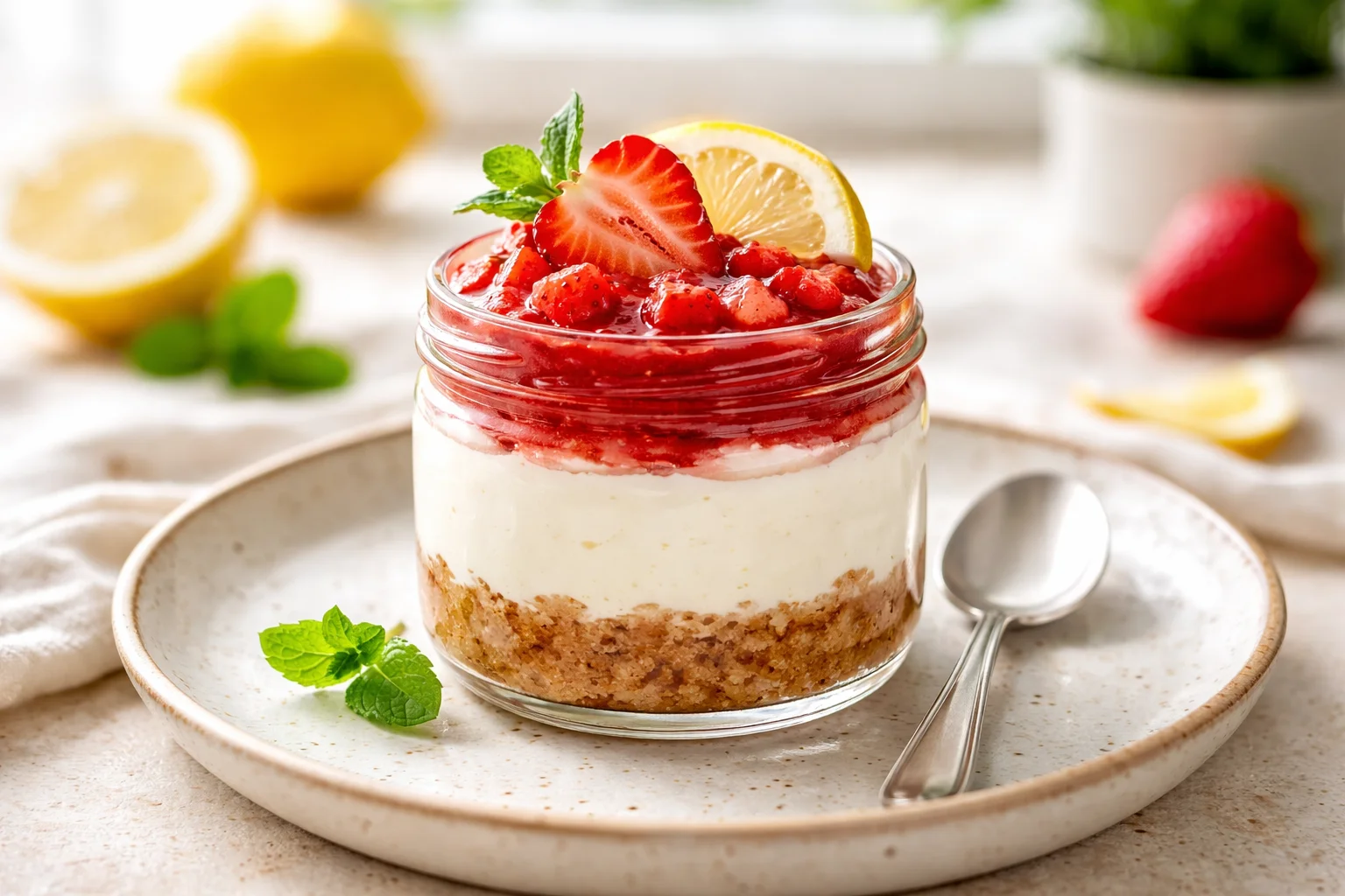 Delicious Mini Strawberry Lemon Cheesecake Jars to Savor