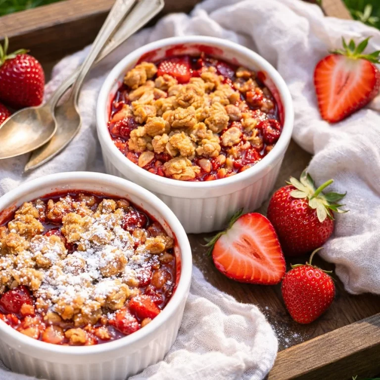 Mini Strawberry Oat Crumble for Two with fresh strawberries and crumb topping