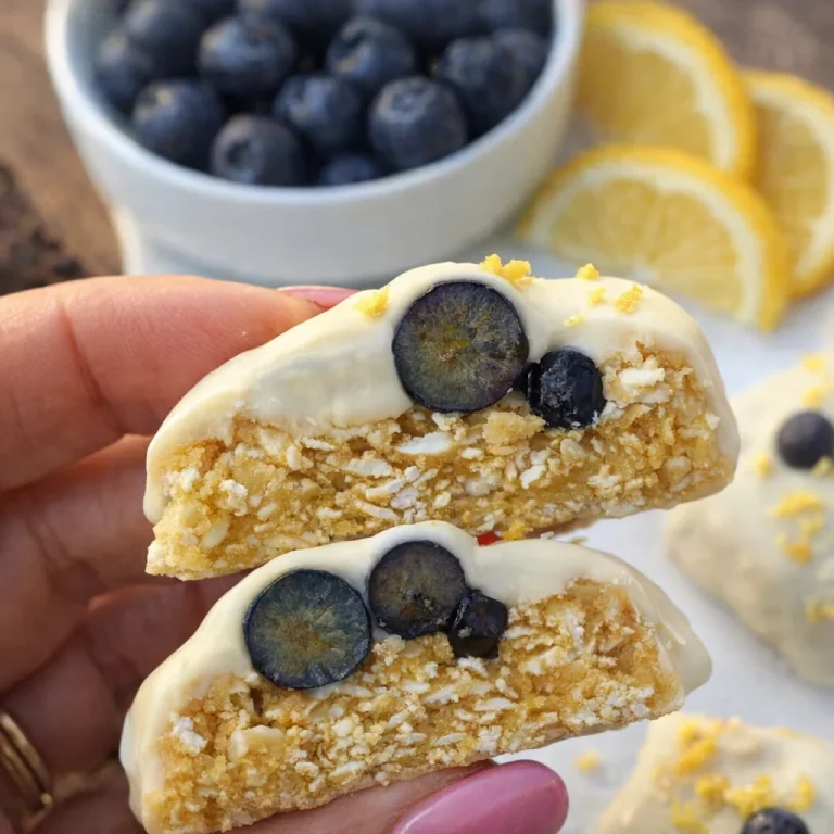 No-Bake Blueberry Lemon Protein Bars with oats and blueberries