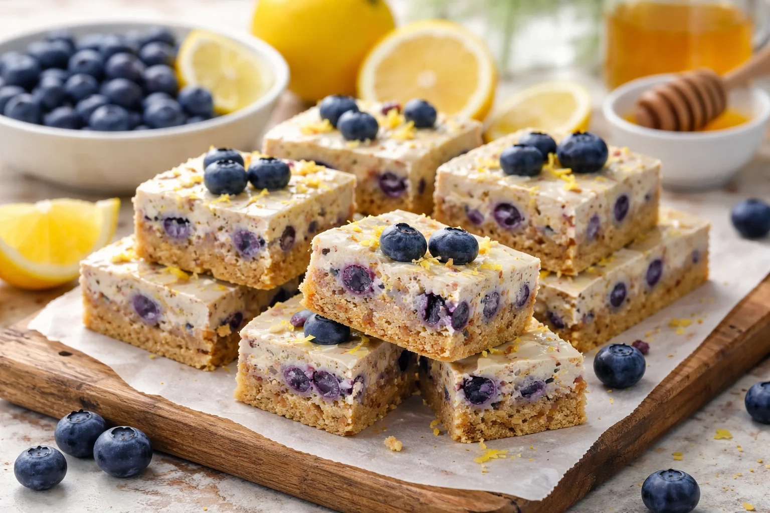 No-Bake Blueberry Lemon Protein Bars