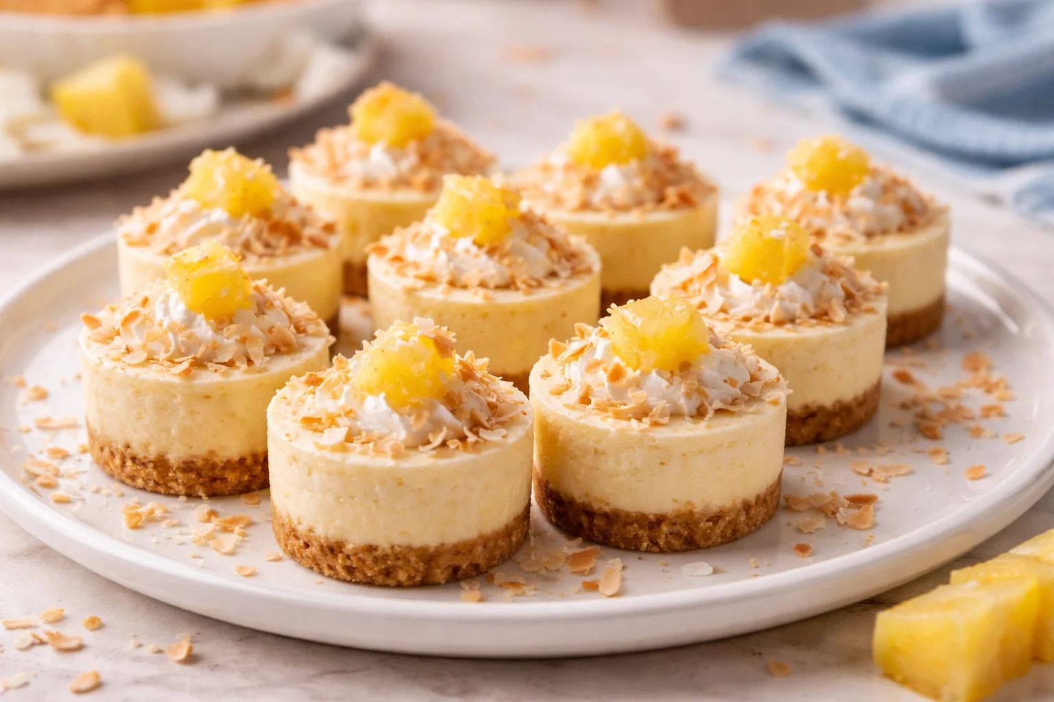 Mini Pineapple Coconut Protein Cheesecakes