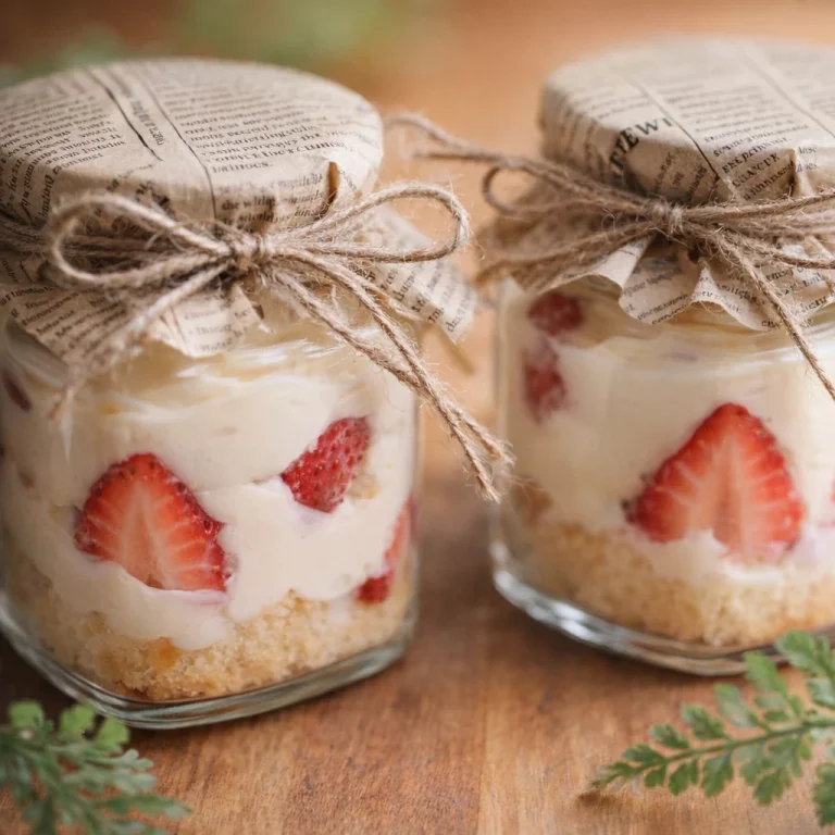Japanese Strawberry Shortcake Jars with whipped cream and fresh strawberries