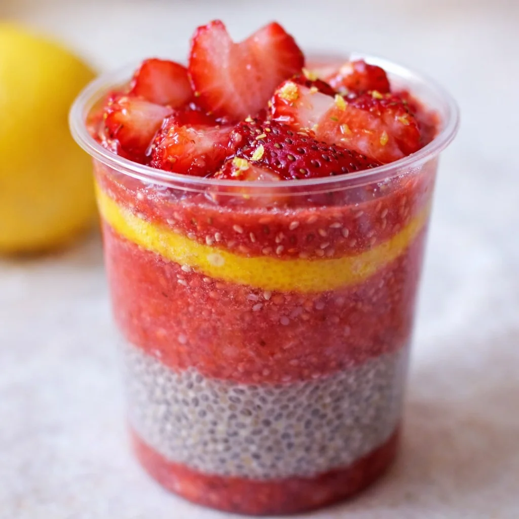 Small-Batch Strawberry Lemonade Chia Cups made with fresh strawberries and lemon.