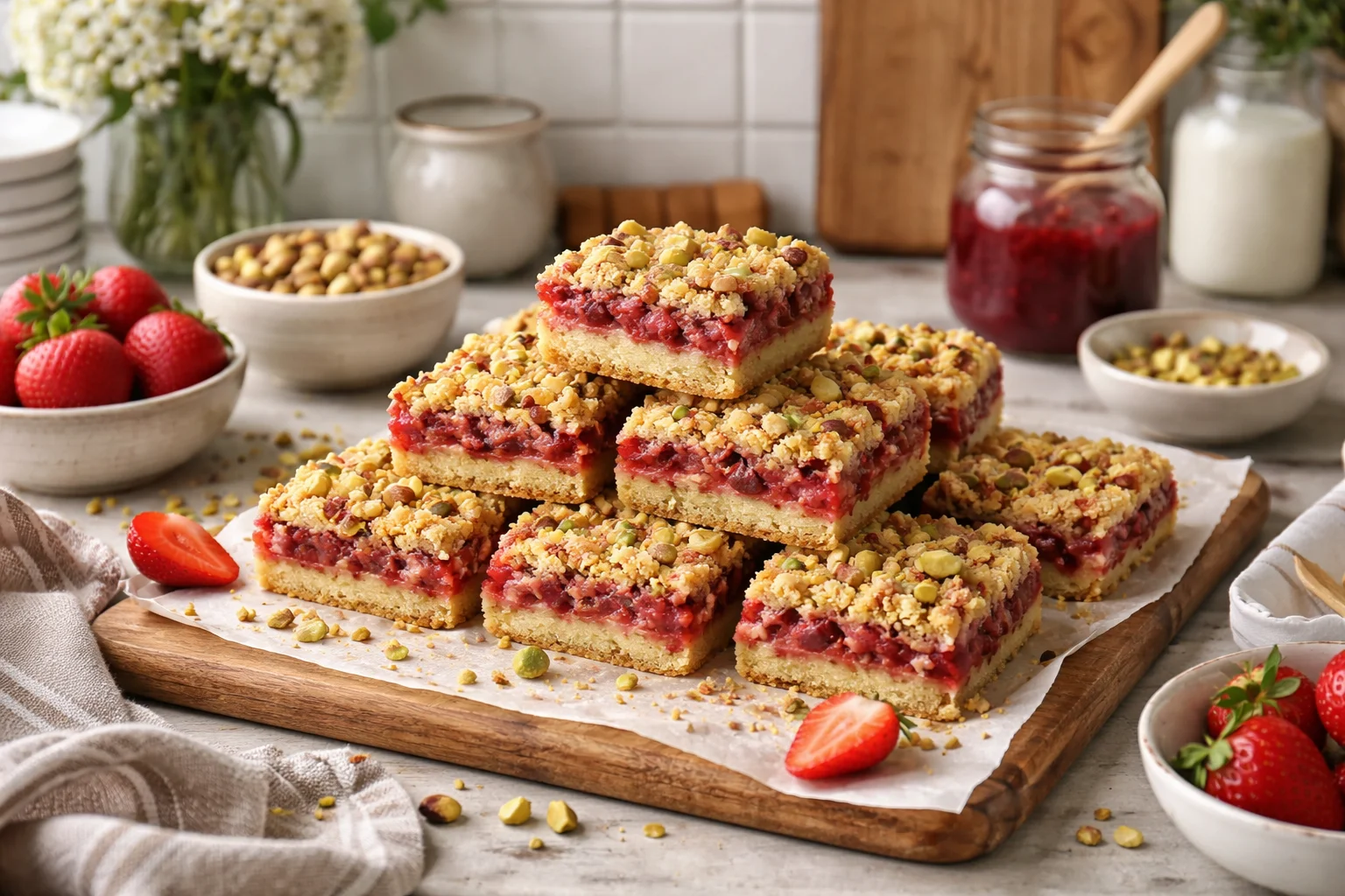 Easy Small-Batch Pistachio Strawberry Crumble Bars to Savor