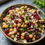 Feta and Cranberry Chickpeas with Lemon Vinaigrette in a bowl