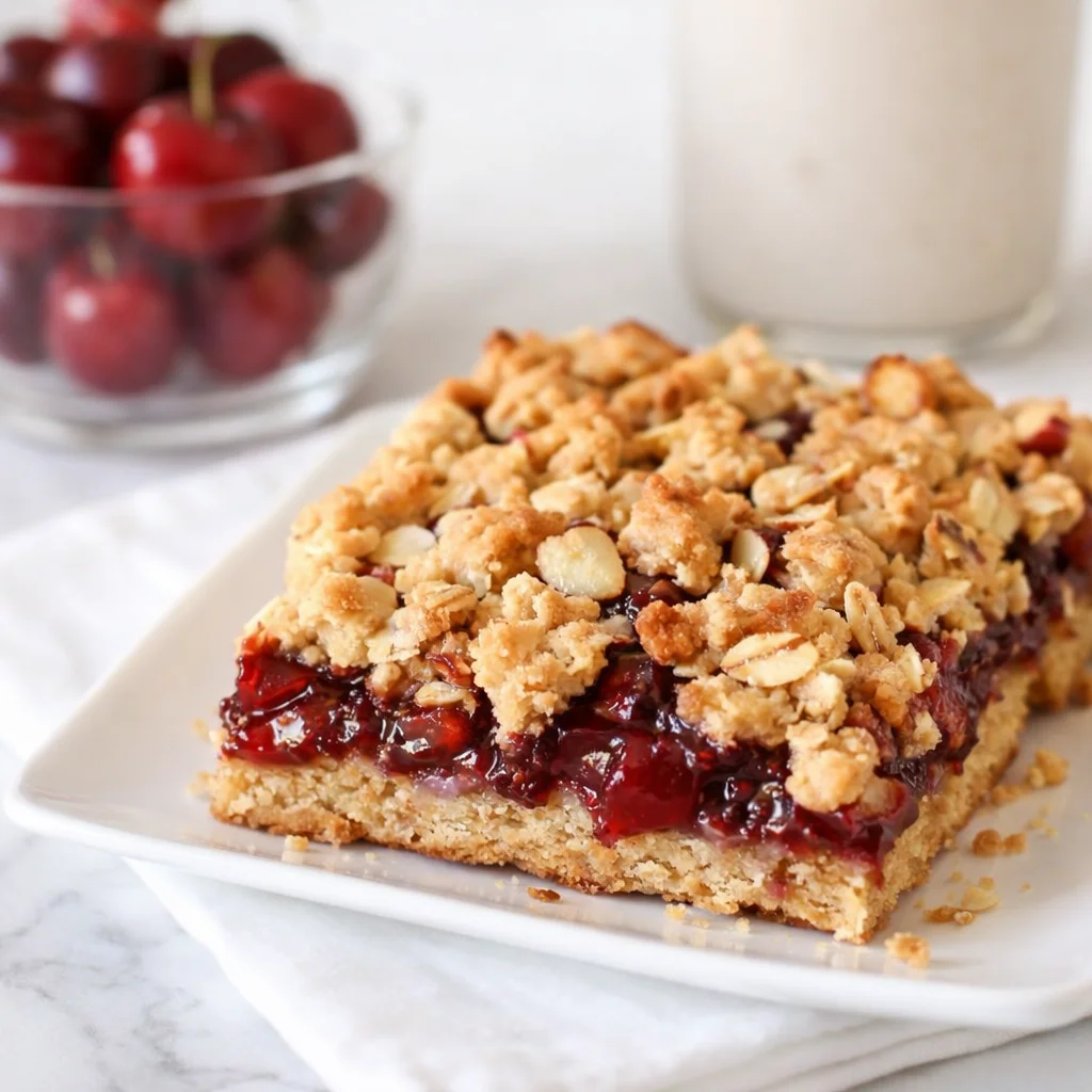 Flourless Cherry Almond Breakfast Squares, gluten-free and vegan breakfast treat.