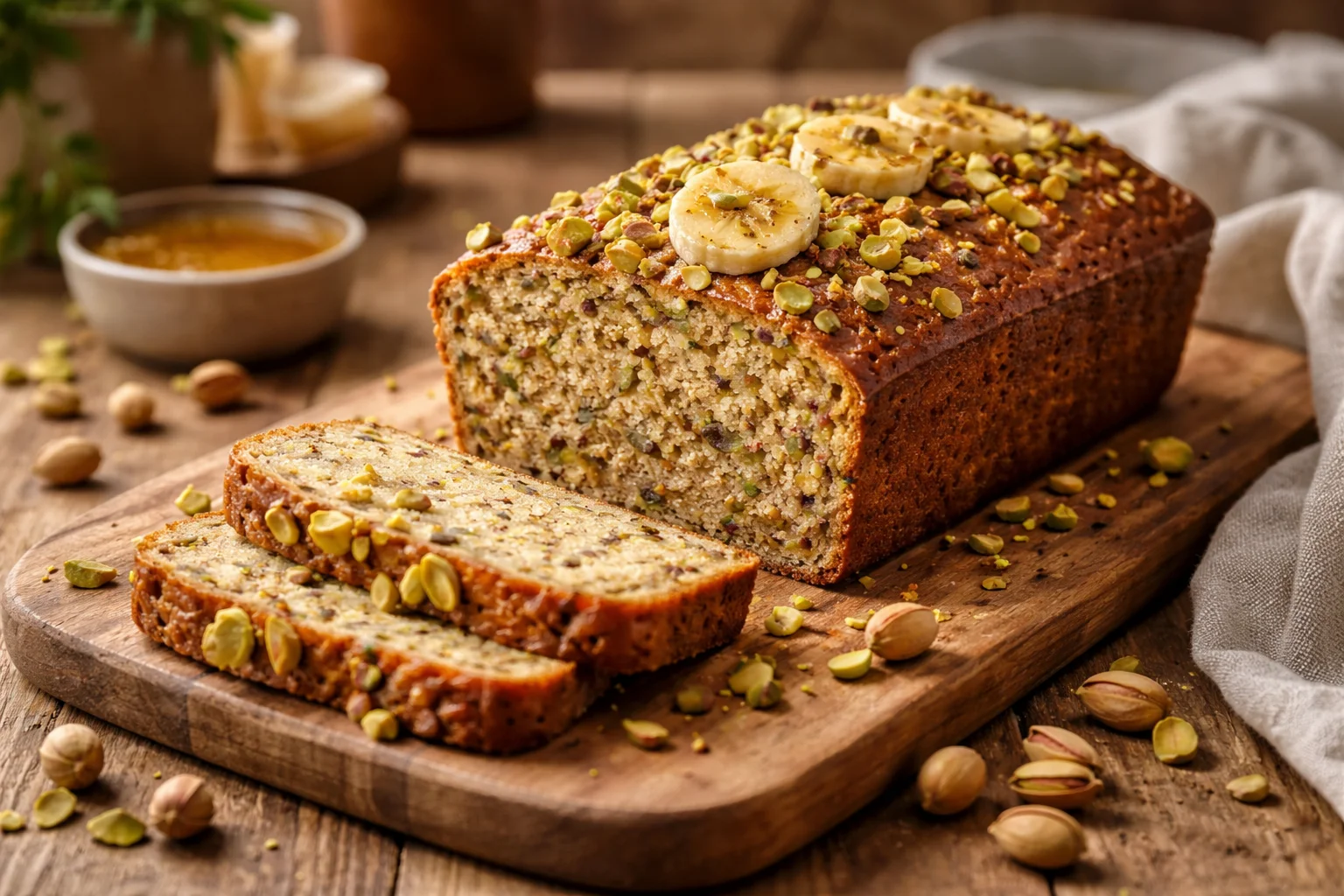 Flourless Pistachio Banana Snack Loaf