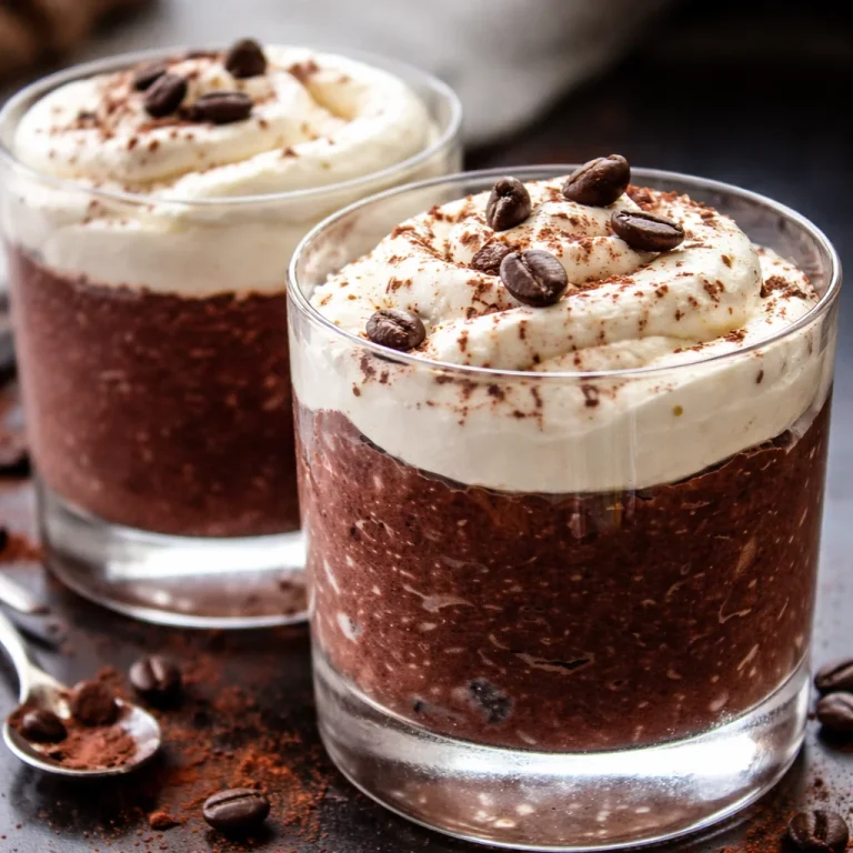 Two glass cups of Mexican Mocha Chia Pudding topped with coconut cream and berries.