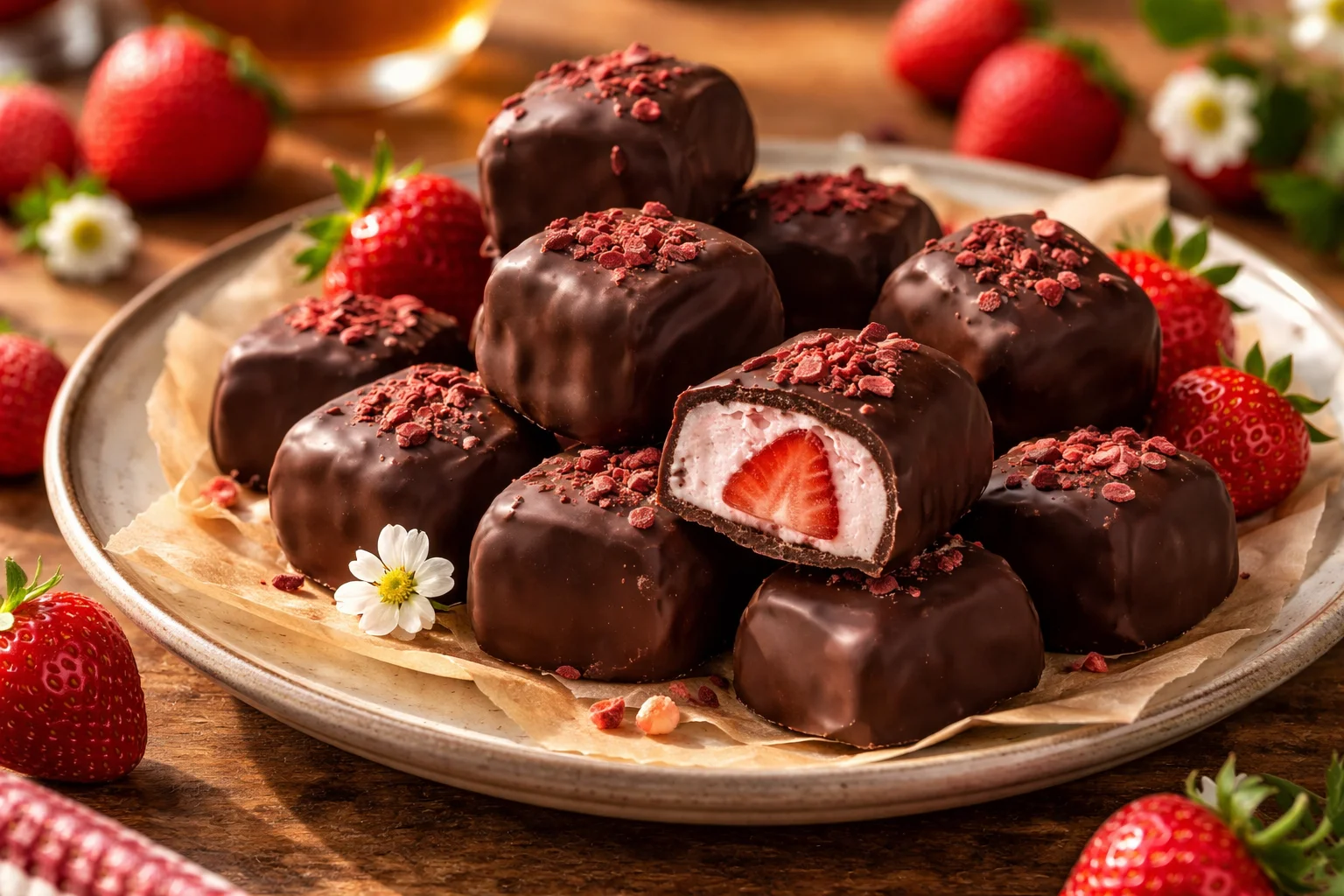 No-Sugar Chocolate Strawberry Yogurt Bites