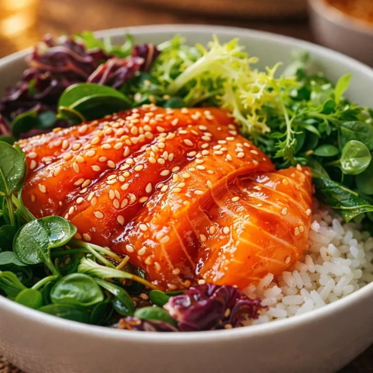Korean Gochujang Salmon Rice Bowl for Two with veggies and spicy glaze