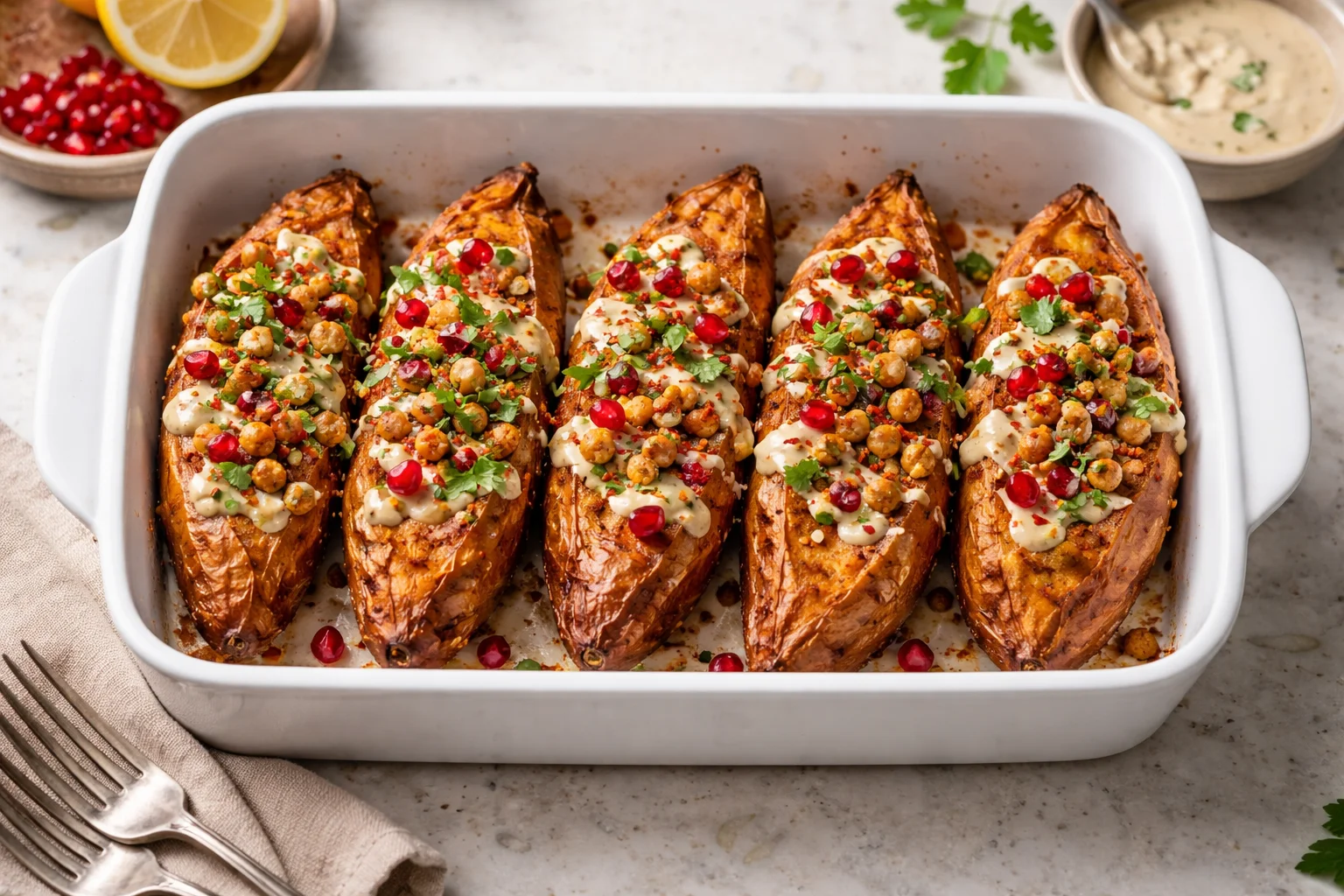 Moroccan Chickpea Stuffed Sweet Potatoes